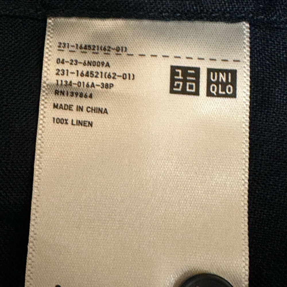 Uniqlo Pullover Shirt Women Navy 100% Linen Collar Button Up Long Sleeve Size XS - Picture 6 of 6